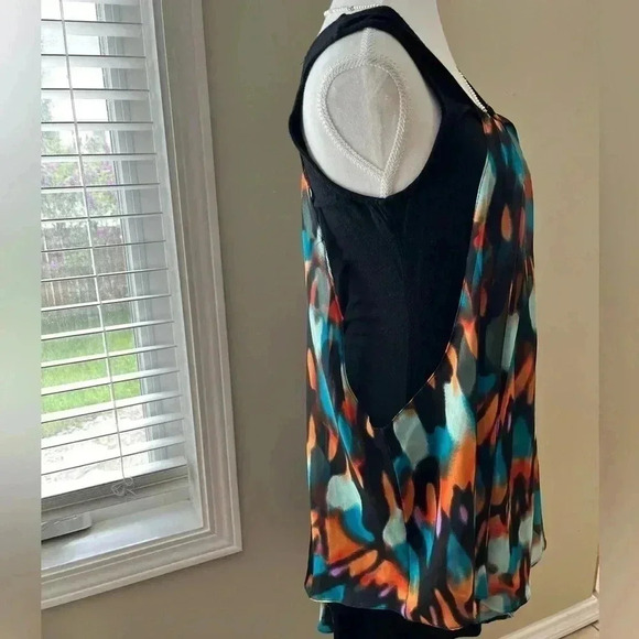 ❤️2/$50❤️[S]Papillon Black Jersey Tank Tunic Dress with Watercolor Print Overlay - Picture 5 of 11
